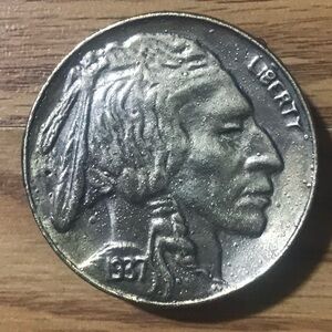 Rare Vintage 1937 Buffalo Nickel Belt Buckle Heavy Brass / Tin One Size